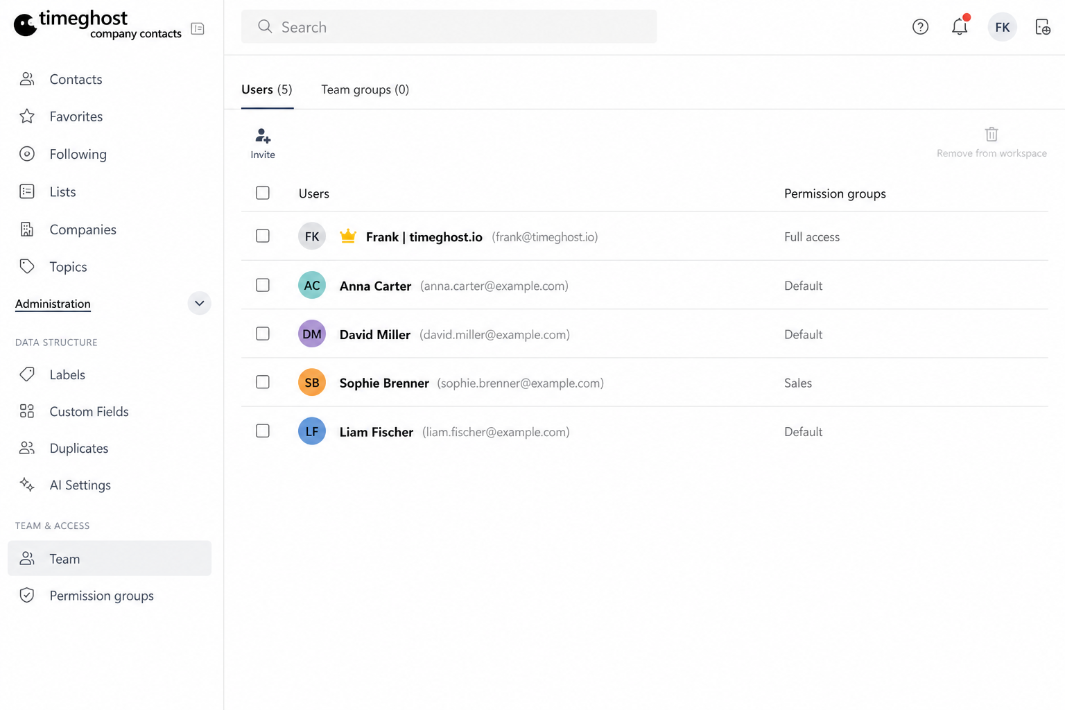 Administration in Company Contacts