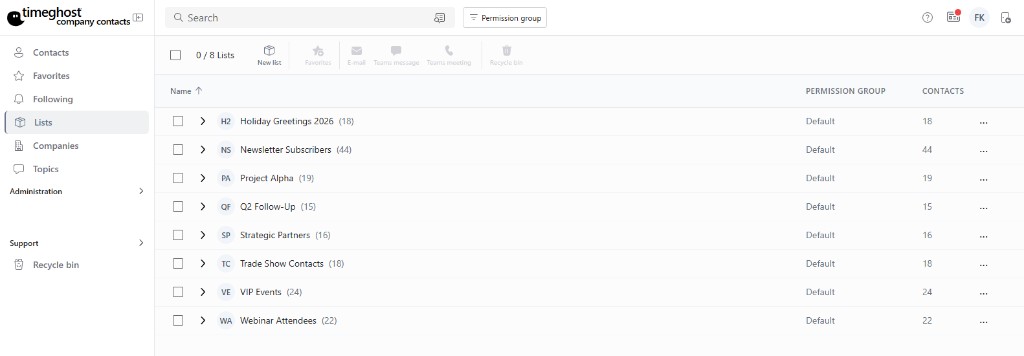 Listen in Company Contacts