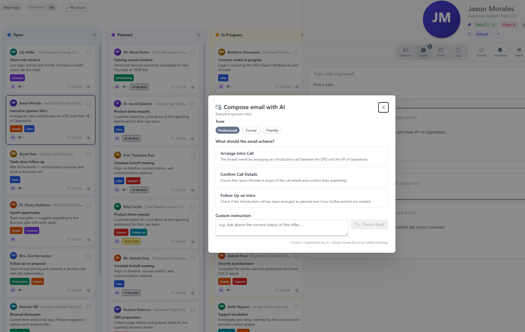 E-Mail mit KI verfassen in Company Contacts